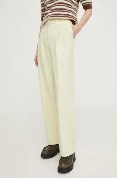 Samsoe Samsoe pantaloni femei, culoarea galben, drept, high waist imagine