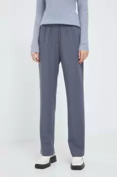 Samsoe Samsoe pantaloni femei, culoarea gri, drept, high waist imagine
