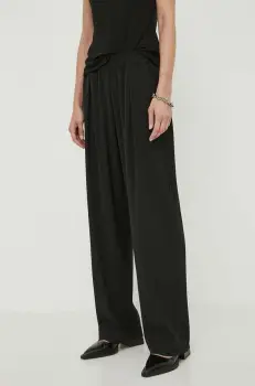 Samsoe Samsoe pantaloni femei, culoarea negru, lat, high waist imagine