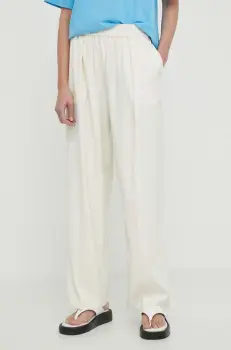 Samsoe Samsoe pantaloni femei, culoarea negru, lat, high waist imagine