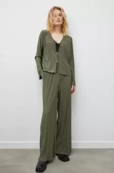 Samsoe Samsoe pantaloni femei, culoarea verde, lat, high waist imagine