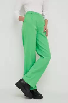 Samsoe Samsoe pantaloni femei, culoarea verde, lat, high waist imagine