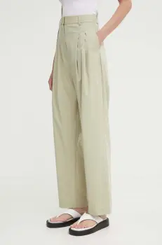 Samsoe Samsoe pantaloni SALUZY femei, culoarea verde, fason chinos, high waist, F24200070 imagine