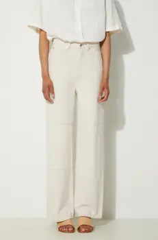 Samsoe Samsoe pantaloni Sashelly femei, culoarea bej, drept, high waist, F24200010 imagine