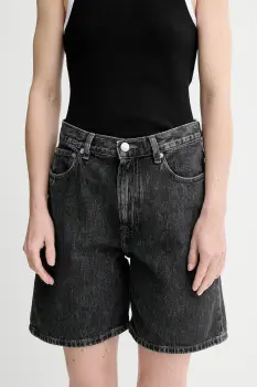 Samsoe Samsoe pantaloni scurti din denim SASHELLY culoarea gri, uni, high waist, F25100167 imagine