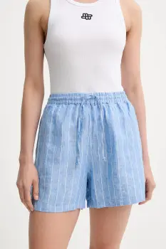 Samsoe Samsoe pantaloni scurti  din in MAREN culoarea verde, uni, high waist, F23900001 imagine