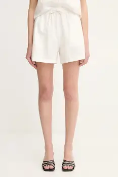 Samsoe Samsoe pantaloni scurti din in MAREN culoarea verde, uni, high waist, F23900001 imagine