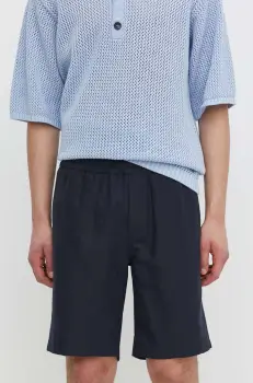 Samsoe Samsoe pantaloni scurti din in SMITH culoarea albastru marin, M21200050 imagine