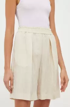 Samsoe Samsoe pantaloni scurti femei, culoarea bej, neted, high waist imagine