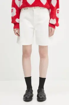 Samsoe Samsoe pantaloni scurti jeans SASHELLY culoarea alb, uni, high waist, F25200013 imagine