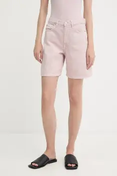 Samsoe Samsoe pantaloni scurti jeans SASHELLY culoarea roz, uni, high waist, F25200013 imagine