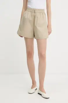 Samsoe Samsoe pantaloni scurti SAYUNA culoarea bej, uni, high waist, F25200004 imagine