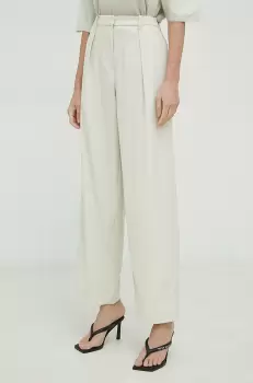 Samsoe Samsoe pantaloni Zuri femei, culoarea bej, drept, high waist imagine