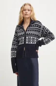 Samsoe Samsoe pulover de lana SALOUISA femei, culoarea albastru marin, calduros, F24400082 imagine