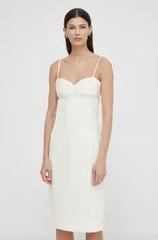 Samsoe Samsoe rochie din amestec de in SALIMA culoarea bej, midi, drept, F24100067 imagine