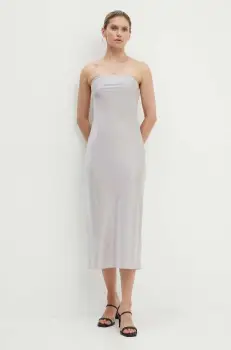 Samsoe Samsoe rochie din amestec de matase SAELINA culoarea gri, midi, mulata, F24200158 imagine