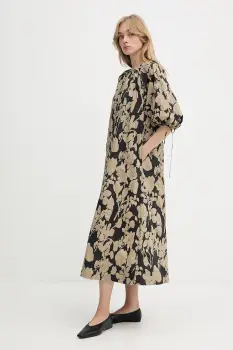 Samsoe Samsoe rochie din bumbac SAMATERA culoarea bej, midi, oversize, F25200064 imagine