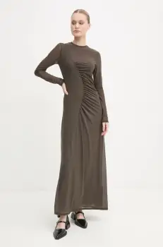 Samsoe Samsoe rochie SAANDREA culoarea maro, maxi, evazati, F24400031 imagine