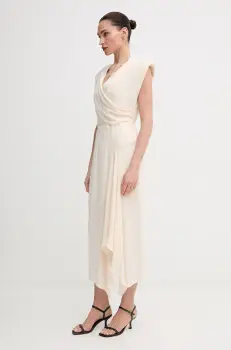 Sandro Ferrone rochie culoarea bej, midi, evazati, S23XBEBONACCORTI imagine