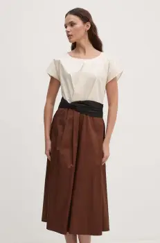 Sandro Ferrone rochie din bumbac culoarea bej, midi, evazati, SFS31XBDSAPRI imagine