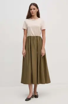 Sandro Ferrone rochie din bumbac culoarea bej, midi, evazati, SFS7XBDMARGOT imagine