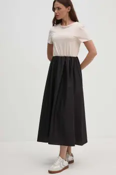 Sandro Ferrone rochie din bumbac culoarea bej, midi, evazati, SFS7XBDMARGOT imagine