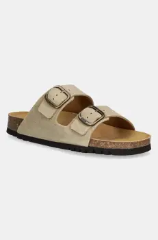 Scholl papuci din piele JOSEPHINE femei, culoarea bej, F321651002 imagine