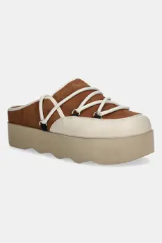 Scholl papuci din piele LINDSAY culoarea maro, cu platforma, F318352422 imagine