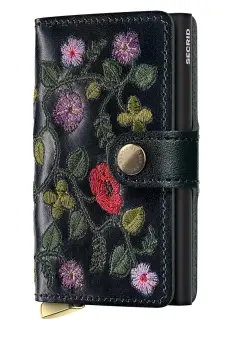 Secrid portofel de piele STITCH FLORAL culoarea negru imagine