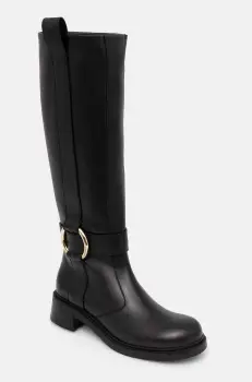 See by Chloe ghete de piele New Ring Line femei, culoarea negru, cu toc plat, SB43002A imagine