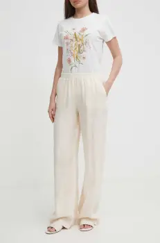 Seidensticker pantaloni din in culoarea bej, lat, high waist, 60.136273 imagine