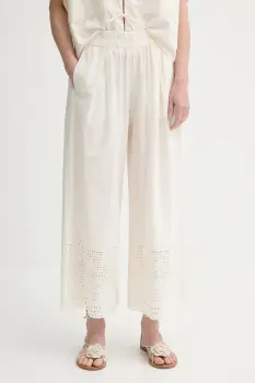 Sessun pantaloni de bumbac culoarea bej, lat, high waist, 25207013 imagine