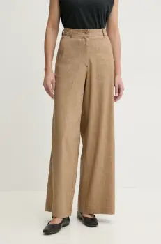 Sessun pantaloni din in femei, culoarea bej, lat, high waist, 25207003 imagine