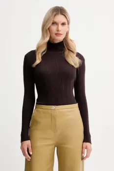 Sessun pulover din amestec de casmir culoarea maro, light, cu guler, 25108015 imagine