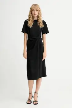 Sessun rochie cu lana culoarea negru, midi, drept, 25105015 imagine