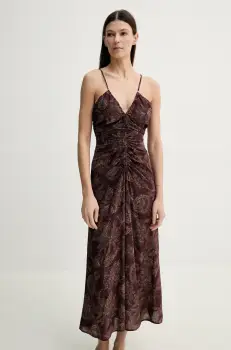 Sessun rochie culoarea maro, midi, drept, 25205008 imagine