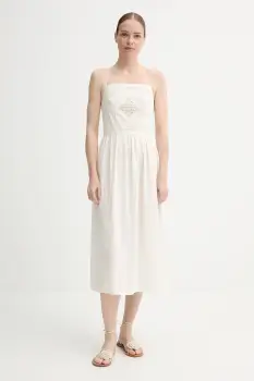 Sessun rochie din bumbac culoarea bej, midi, evazati, 25205005 imagine