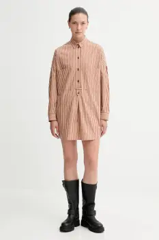 Sessun rochie din bumbac culoarea maro, mini, drept, 25105013 imagine