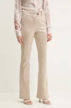 Silvian Heach pantaloni din amestec de in CEREN femei, culoarea bej, mulata, high waist, CVP25009PA imagine