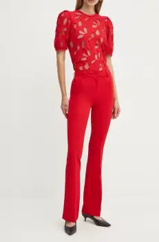 Silvian Heach pantaloni REIF femei, culoarea rosu, lat, high waist, GPA24007PA imagine