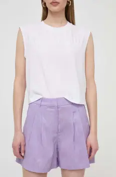 Silvian Heach pantaloni scurti din in culoarea violet, neted, high waist imagine