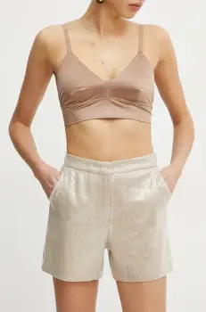 Silvian Heach pantaloni scurti PRIKO femei, culoarea bej, cu imprimeu, high waist, CVP25089SH imagine