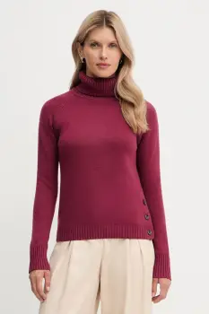 Silvian Heach pulover din amestec de lana DIOUF culoarea bordo, light, cu guler, GPA25232LU imagine