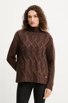 Silvian Heach pulover din amestec de lana HENRY culoarea maro, calduros, cu guler, GPA25255LU imagine