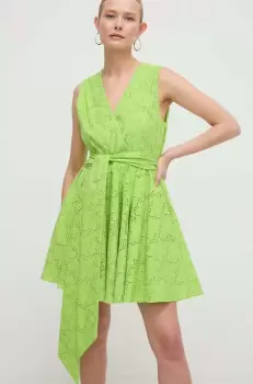 Silvian Heach rochie din bumbac culoarea verde, mini, evazati imagine