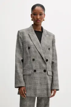 Silvian Heach sacou MADAIRAGA culoarea gri, cu doua randuri de nasturi, cu model, GPA25381GC imagine