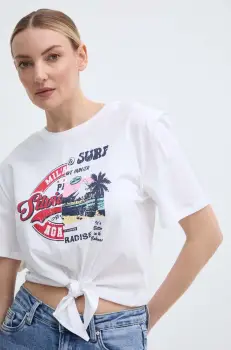 Silvian Heach tricou din bumbac femei, culoarea alb imagine