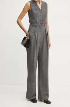 Simona Corsellini pantaloni din lana culoarea gri, lat, high waist, A24CPPA014 imagine