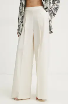 Simona Corsellini pantaloni femei, culoarea bej, lat, high waist, P25CPPA010 imagine