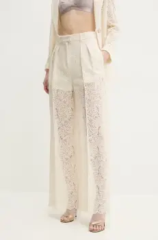 Simona Corsellini pantaloni femei, culoarea bej, lat, high waist, P25CPPA013 imagine